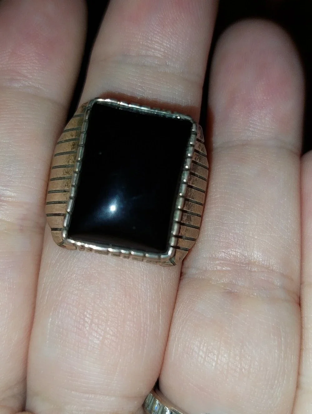 Men's Silver-Tone Black Onyx Square Signet Ring Ray Jack Size 13